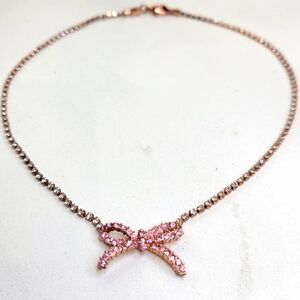 Fashion Jewelry Pink Crystal Bow Pendent Rose Gold Tone Necklace
